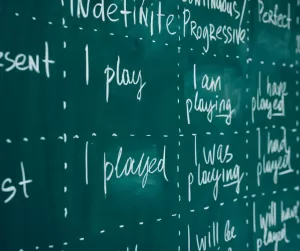 English words written on a blackboard